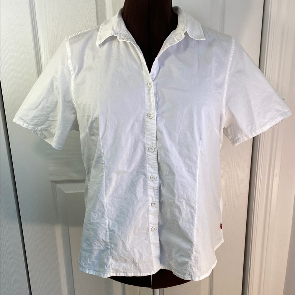 2 for $25 - Un Deux Trois Button Down Shirt, Denim Feel, White, 18 Plus